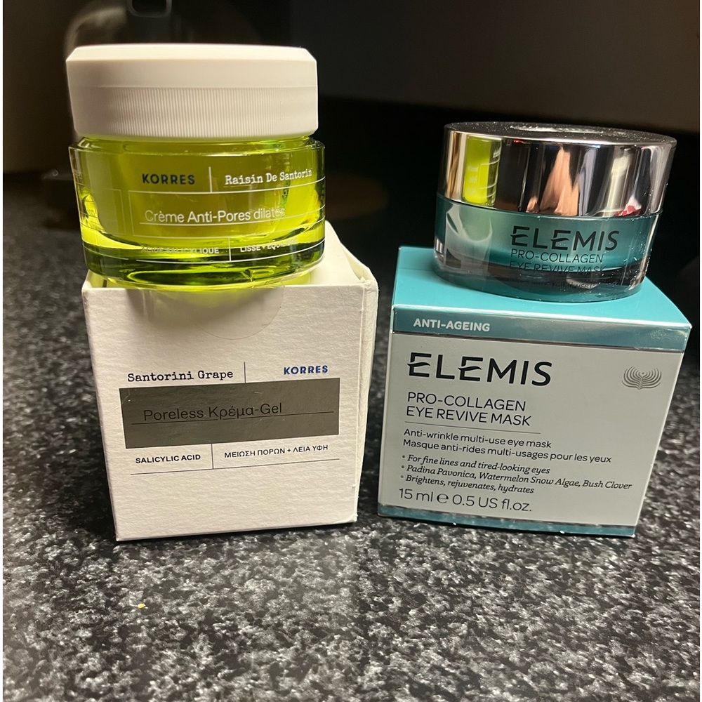 Elemis Pro-collagen eye revive mask + Korres Porekess Skin Cream.